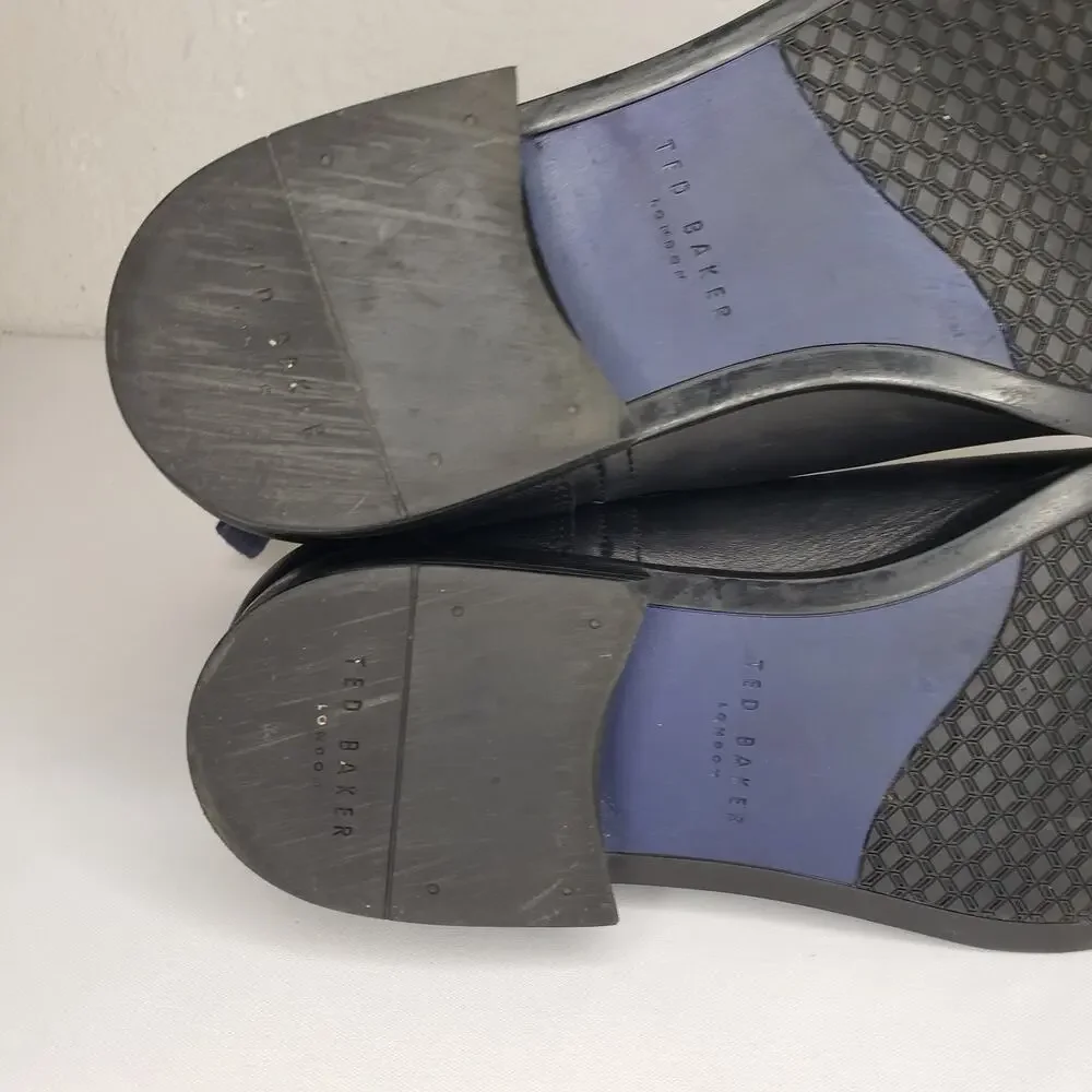 Ted Baker London Black Leather Chelsea Boots with Navy Elastic Panels